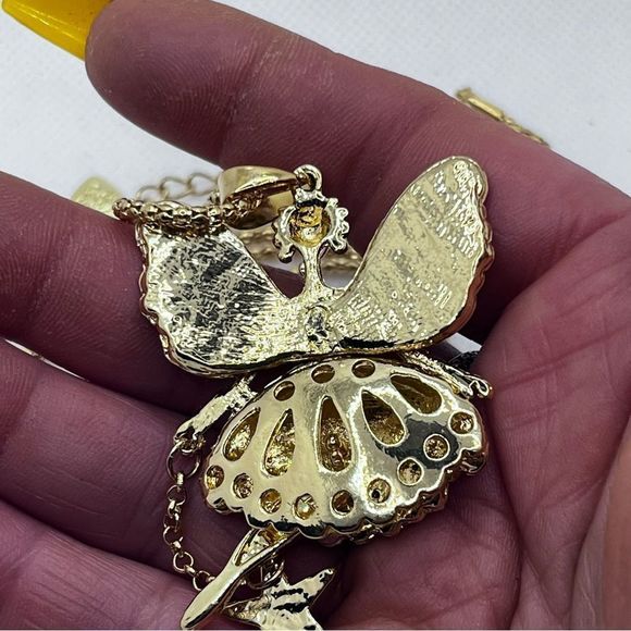 NECKLACE! Betsey Johnson Fairy Dancer w/ Moving Parts, Pink Rhinestones, BNWT - Picture 6 of 8